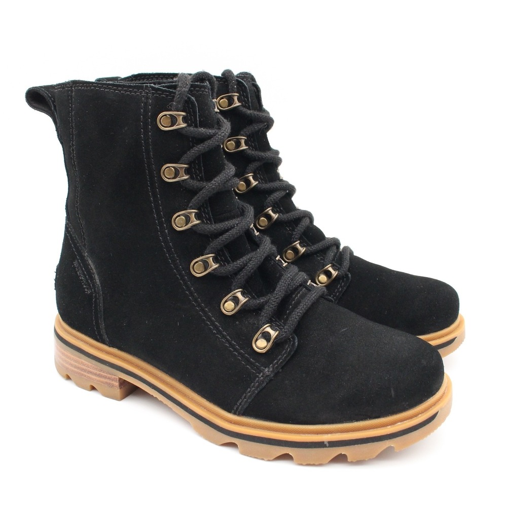 SOREL Lennox Lace Waterproof Boots Womens Size 7.5 Black Suede Ankle